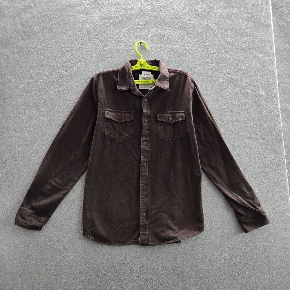 Vans Men Button Up Shirt M Brown Grunge Skater Long Sleeve Logo Twill